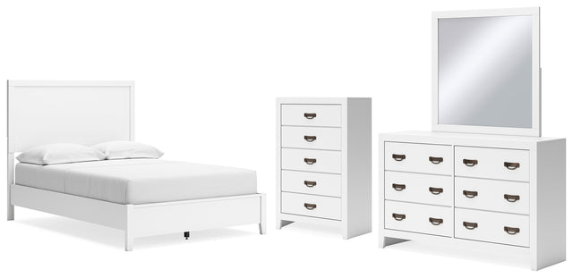 Binterglen 5-Piece Full Panel Bed with Mirrored Dresser and Chest (Twin/Full Bed Rails, Full Panel Headboard/Footboard and Slats, Dresser, Bedroom Mirror, Chest of Drawers)