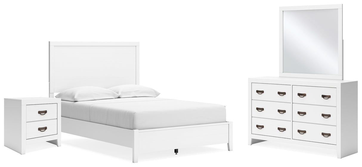 Binterglen 5-Piece Full Panel Bed with Mirrored Dresser and Nightstand (Twin/Full Bed Rails, Full Panel Headboard/Footboard and Slats, Dresser, Bedroom Mirror, Nightstand)
