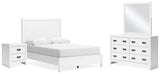 Binterglen 5-Piece Full Panel Bed with Mirrored Dresser and Nightstand (Twin/Full Bed Rails, Full Panel Headboard/Footboard and Slats, Dresser, Bedroom Mirror, Nightstand)