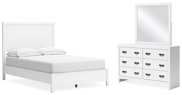Binterglen 4-Piece Full Panel Bed with Mirrored Dresser (Twin/Full Bed Rails, Full Panel Headboard/Footboard and Slats, Dresser, Bedroom Mirror)