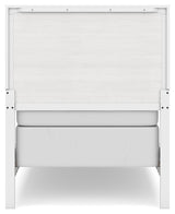 Binterglen 5-Piece Twin Panel Bed with Mirrored Dresser and Chest (Twin Panel Headboard/Footboard and Slats, Twin/Full Bed Rails, Dresser, Bedroom Mirror, Chest of Drawers)