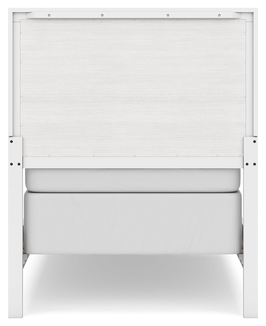 Binterglen 6-Piece Twin Panel Bed with Mirrored Dresser, Chest and Nightstand (Twin Panel Headboard/Footboard and Slats, Twin/Full Bed Rails, Dresser, Bedroom Mirror, Chest of Drawers, Nightstand)