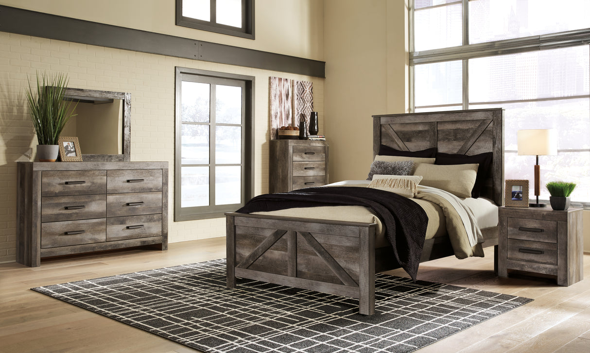 Wynnlow 8-Piece Queen Crossbuck Panel Bed with Mirrored Dresser, Chest and 2 Nightstands (Queen Crossbuck/Poster Rails, Queen Crossbuck Panel Footboard, Queen Crossbuck Panel Headboard, Dresser, Bedroom Mirror, Chest of Drawers, Nightstand, Nightstand)