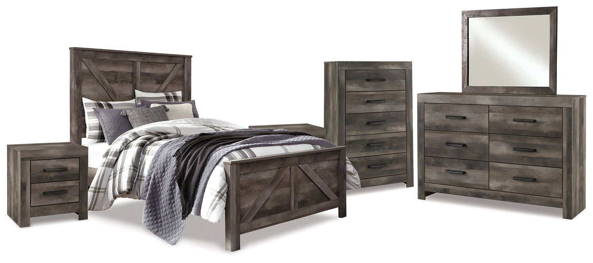 Wynnlow 8-Piece Queen Crossbuck Panel Bed with Mirrored Dresser, Chest and 2 Nightstands (Queen Crossbuck/Poster Rails, Queen Crossbuck Panel Footboard, Queen Crossbuck Panel Headboard, Dresser, Bedroom Mirror, Chest of Drawers, Nightstand, Nightstand)