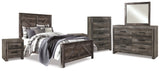 Wynnlow 8-Piece Queen Crossbuck Panel Bed with Mirrored Dresser, Chest and 2 Nightstands (Queen Crossbuck/Poster Rails, Queen Crossbuck Panel Footboard, Queen Crossbuck Panel Headboard, Dresser, Bedroom Mirror, Chest of Drawers, Nightstand, Nightstand)