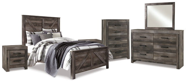 Wynnlow 8-Piece Queen Crossbuck Panel Bed with Mirrored Dresser, Chest and 2 Nightstands (Queen Crossbuck/Poster Rails, Queen Crossbuck Panel Footboard, Queen Crossbuck Panel Headboard, Dresser, Bedroom Mirror, Chest of Drawers, Nightstand, Nightstand)