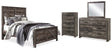 Wynnlow 6-Piece Queen Crossbuck Panel Bed with Mirrored Dresser and Chest (Queen Crossbuck/Poster Rails, Queen Crossbuck Panel Footboard, Queen Crossbuck Panel Headboard, Dresser, Bedroom Mirror, Chest of Drawers)