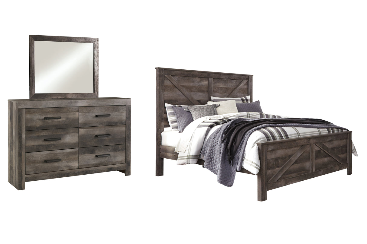 Wynnlow 5-Piece King Crossbuck Panel Bed with Mirrored Dresser (King Crossbuck Panel Footboard, King Crossbuck Panel Headboard, King Crossbuck/Poster Rails, Dresser, Bedroom Mirror)