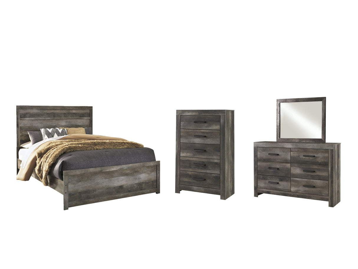Wynnlow 5-Piece Queen Panel Bed with Mirrored Dresser and Chest (Chest of Drawers, Dresser, Bedroom Mirror, Queen Panel Headboard/Footboard, Queen Panel Rails)