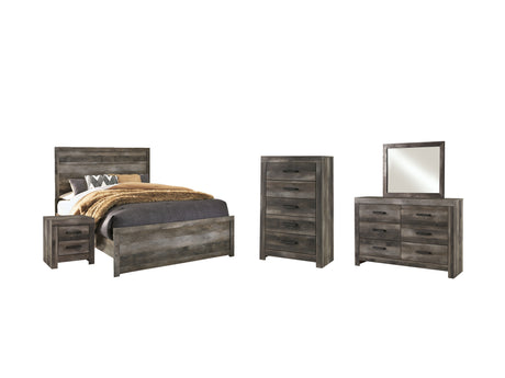 Wynnlow 6-Piece Queen Panel Bed with Mirrored Dresser, Chest and Nightstand (Chest of Drawers, Nightstand, Dresser, Bedroom Mirror, Queen Panel Headboard/Footboard, Queen Panel Rails)