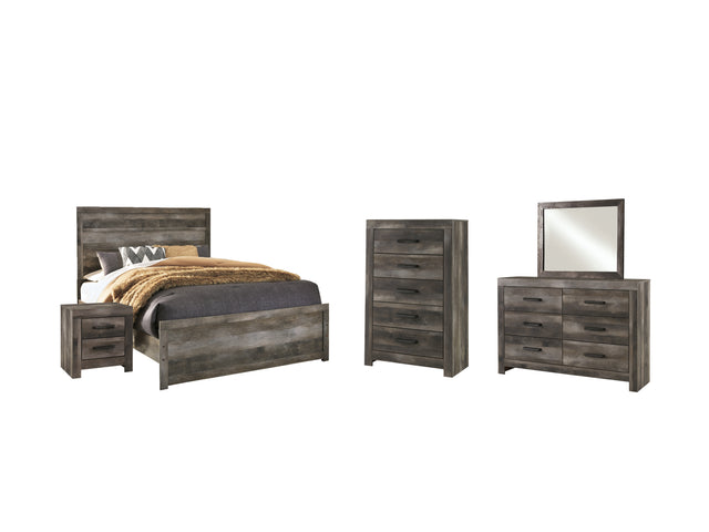 Wynnlow 6-Piece Queen Panel Bed with Mirrored Dresser, Chest and Nightstand (Chest of Drawers, Nightstand, Dresser, Bedroom Mirror, Queen Panel Headboard/Footboard, Queen Panel Rails)
