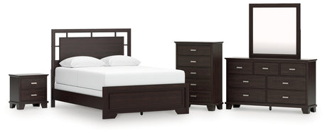 Covetown Queen Panel Bed, Dresser, Mirror, Chest and Nightstand (Bed Size: Queen)