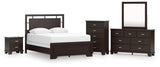 Covetown 6-Piece Queen Panel Bed with Mirrored Dresser, Chest and Nightstand (Queen Panel Headboard/Footboard and Slats, Queen/King Panel Rails, Dresser, Bedroom Mirror, Chest of Drawers, Nightstand)