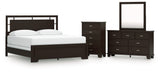 Covetown 5-Piece California King Panel Bed with Mirrored Dresser and Chest (King/California King Panel Headboard/Footboard and Slats, California King Panel Rails, Dresser, Bedroom Mirror, Chest of Drawers)