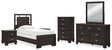 Covetown 7-Piece Twin Panel Bed with Mirrored Dresser, Chest and 2 Nightstands (Twin Panel Headboard/Footboard and Slats, Twin/Full Bed Rails, Dresser, Bedroom Mirror, Chest of Drawers, Nightstand, Nightstand)