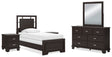 Covetown 6-Piece Twin Panel Bed with Mirrored Dresser and 2 Nightstands (Twin Panel Headboard/Footboard and Slats, Twin/Full Bed Rails, Dresser, Bedroom Mirror, Nightstand, Nightstand)
