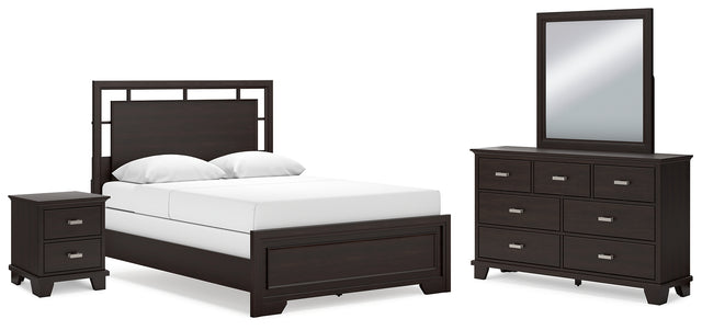 Covetown Queen Panel Bed, Dresser, Mirror and Nightstand (Bed Size: Queen)