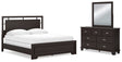 Covetown 4-Piece California King Panel Bed with Mirrored Dresser (King/California King Panel Headboard/Footboard and Slats, California King Panel Rails, Dresser, Bedroom Mirror)