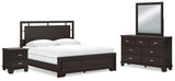 Covetown 5-Piece King Panel Bed with Mirrored Dresser and Nightstand (King/California King Panel Headboard/Footboard and Slats, Queen/King Panel Rails, Dresser, Bedroom Mirror, Nightstand)