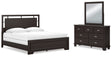 Covetown 4-Piece King Panel Bed with Mirrored Dresser (King/California King Panel Headboard/Footboard and Slats, Queen/King Panel Rails, Dresser, Bedroom Mirror)