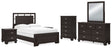 Covetown 7-Piece Full Panel Bed with Mirrored Dresser, Chest and 2 Nightstands (Twin/Full Bed Rails, Full Panel Headboard/Footboard and Slats, Dresser, Bedroom Mirror, Chest of Drawers, Nightstand, Nightstand)