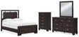 Covetown 5-Piece Full Panel Bed with Mirrored Dresser and Chest (Twin/Full Bed Rails, Full Panel Headboard/Footboard and Slats, Dresser, Bedroom Mirror, Chest of Drawers)