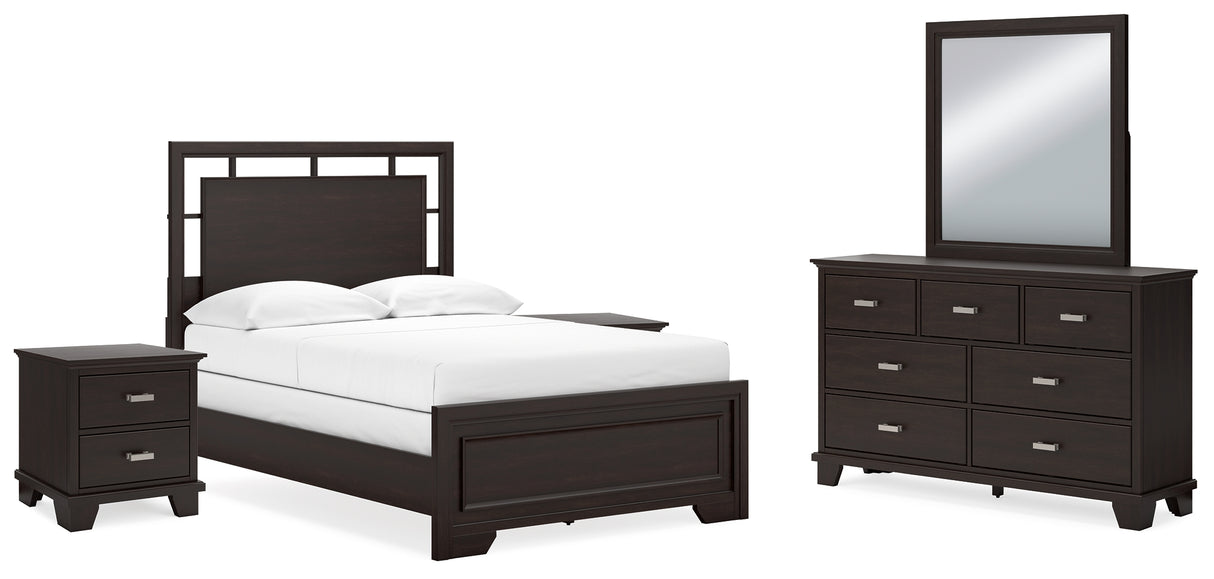 Covetown 6-Piece Full Panel Bed with Mirrored Dresser and 2 Nightstands (Twin/Full Bed Rails, Full Panel Headboard/Footboard and Slats, Dresser, Bedroom Mirror, Nightstand, Nightstand)
