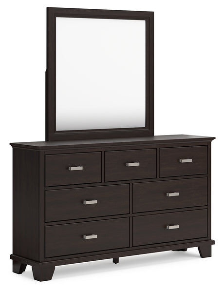 Covetown 5-Piece Full Panel Bed with Mirrored Dresser and Nightstand (Twin/Full Bed Rails, Full Panel Headboard/Footboard and Slats, Dresser, Bedroom Mirror, Nightstand)