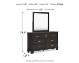 Covetown 7-Piece Queen Panel Bed with Mirrored Dresser, Chest and 2 Nightstands (Queen Panel Headboard/Footboard and Slats, Queen/King Panel Rails, Dresser, Bedroom Mirror, Chest of Drawers, Nightstand, Nightstand)