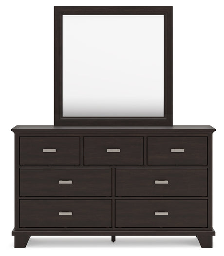 Covetown 6-Piece King Panel Bed with Mirrored Dresser, Chest and Nightstand (King/California King Panel Headboard/Footboard and Slats, Queen/King Panel Rails, Dresser, Bedroom Mirror, Chest of Drawers, Nightstand)