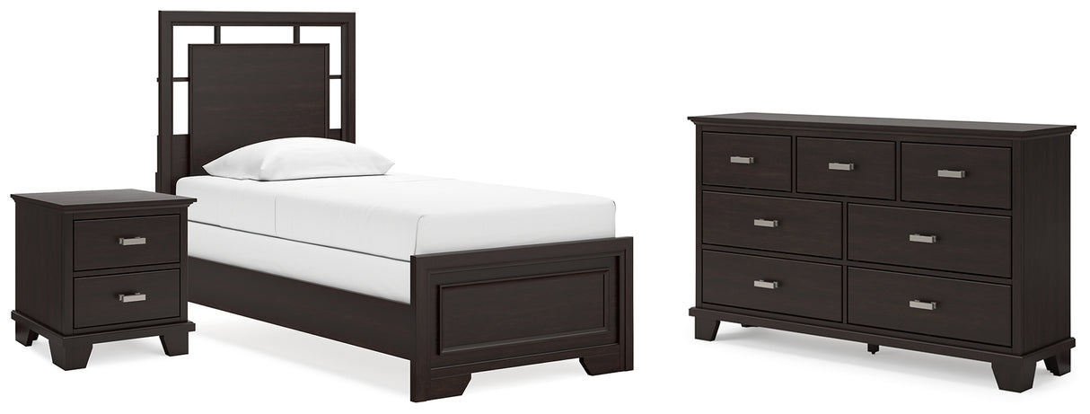 Covetown 4-Piece Twin Panel Bed with Dresser and Nightstand (Twin Panel Headboard/Footboard and Slats, Twin/Full Bed Rails, Dresser, Nightstand)