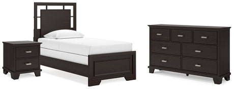 Covetown 4-Piece Twin Panel Bed with Dresser and Nightstand (Twin Panel Headboard/Footboard and Slats, Twin/Full Bed Rails, Dresser, Nightstand)