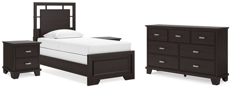 Covetown 5-Piece Twin Panel Bed with Dresser and 2 Nightstands (Twin Panel Headboard/Footboard and Slats, Twin/Full Bed Rails, Dresser, Nightstand, Nightstand)