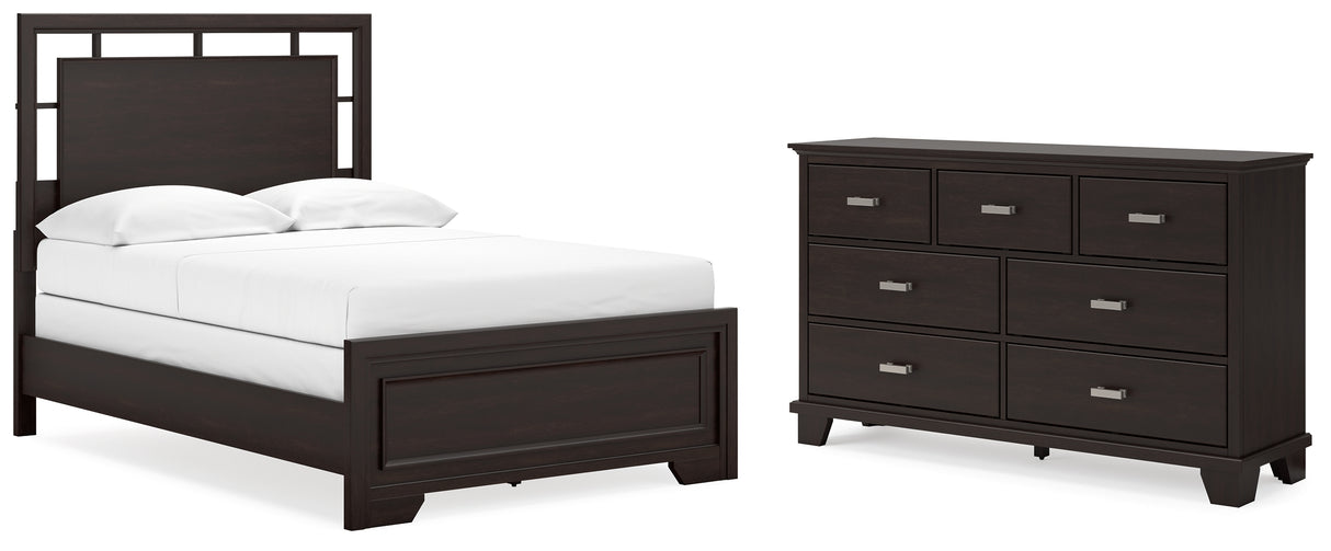 Covetown 3-Piece Full Panel Bed with Dresser (Twin/Full Bed Rails, Full Panel Headboard/Footboard and Slats, Dresser)