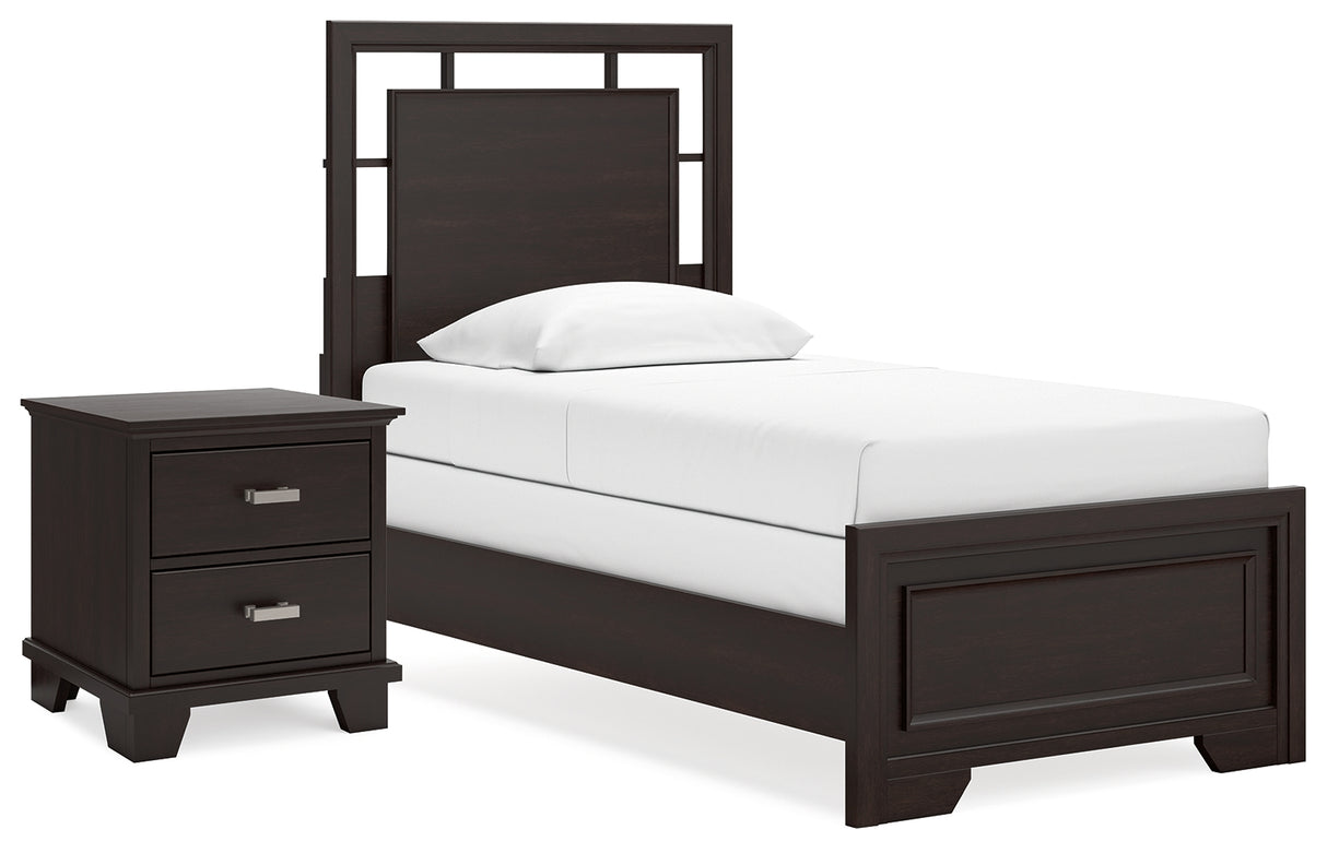 Covetown 3-Piece Twin Panel Bed with Nightstand (Twin Panel Headboard/Footboard and Slats, Twin/Full Bed Rails, Nightstand)