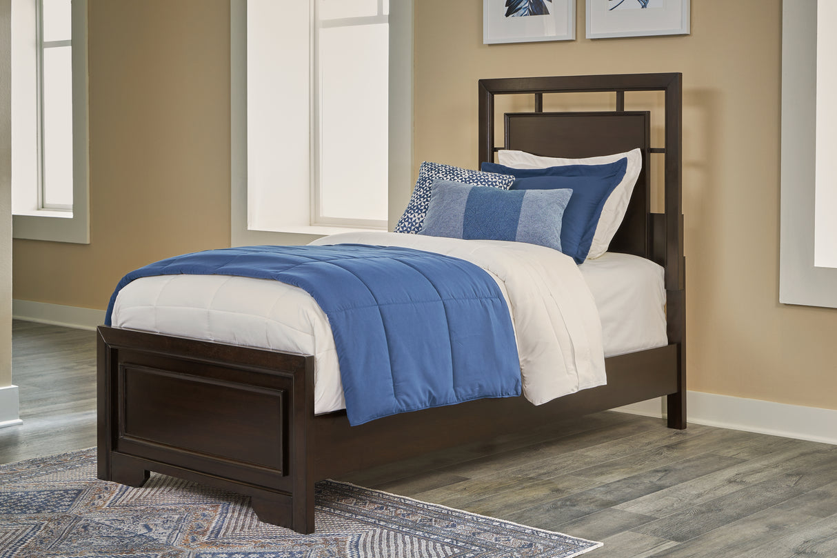 Covetown 5-Piece Twin Panel Bed with Mirrored Dresser and Nightstand (Twin Panel Headboard/Footboard and Slats, Twin/Full Bed Rails, Dresser, Bedroom Mirror, Nightstand)