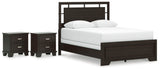 Covetown 4-Piece Queen Panel Bed with 2 Nightstands (Queen Panel Headboard/Footboard and Slats, Queen/King Panel Rails, Nightstand, Nightstand)