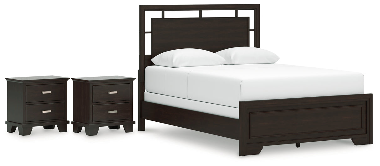 Covetown 4-Piece Queen Panel Bed with 2 Nightstands (Queen Panel Headboard/Footboard and Slats, Queen/King Panel Rails, Nightstand, Nightstand)