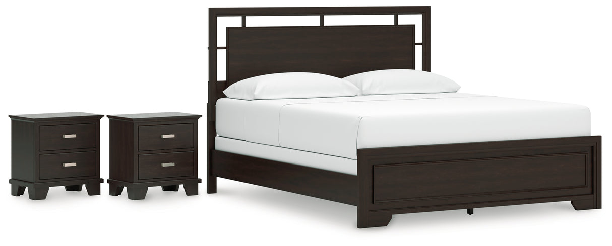 Covetown 4-Piece California King Panel Bed with 2 Nightstands (King/California King Panel Headboard/Footboard and Slats, California King Panel Rails, Nightstand, Nightstand)