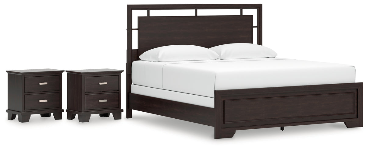Covetown 4-Piece King Panel Bed with 2 Nightstands (King/California King Panel Headboard/Footboard and Slats, Queen/King Panel Rails, Nightstand, Nightstand)