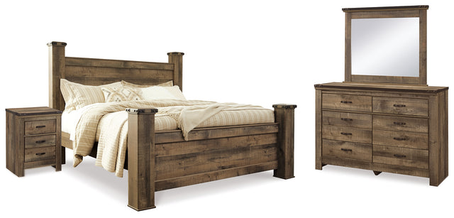 Trinell King Poster Bed, Dresser, Mirror and Nightstand (Bed Size: King)