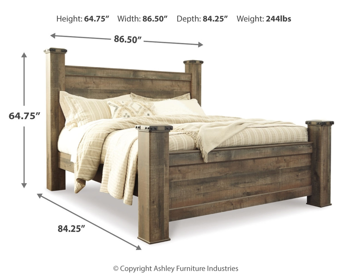 Trinell King Poster Bed, Dresser, Mirror and Nightstand (Bed Size: King)
