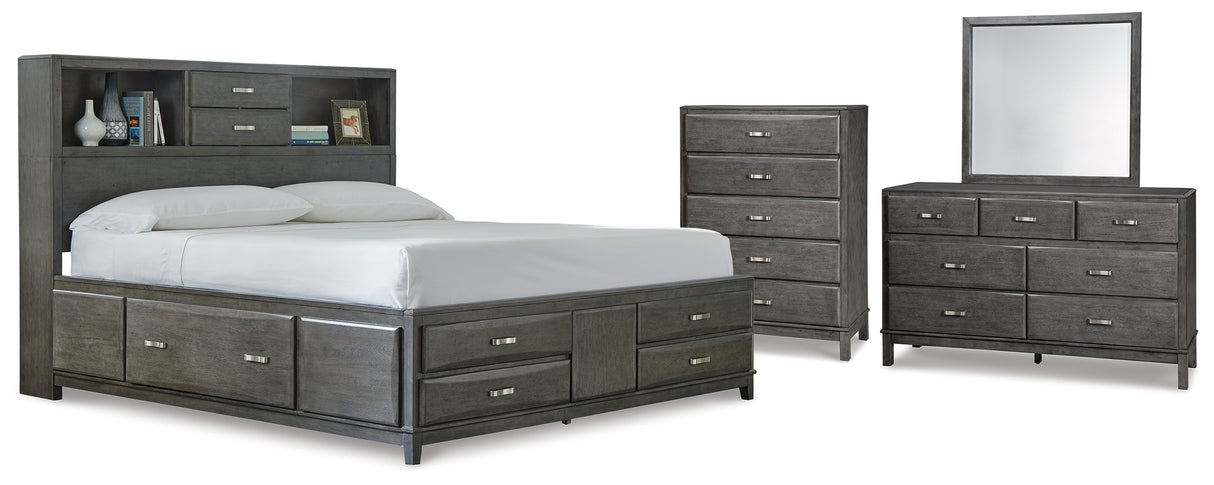 Caitbrook California King Storage Bed, Dresser, Mirror and Chest (Bed Size: California King)