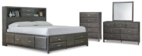 Caitbrook California King Storage Bed, Dresser, Mirror and Chest (Bed Size: California King)