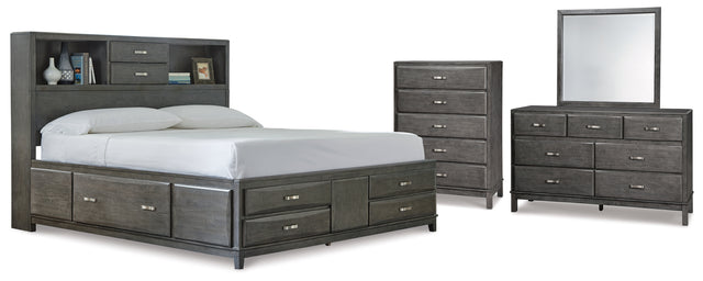 Caitbrook California King Storage Bed, Dresser, Mirror and Chest (Bed Size: California King)