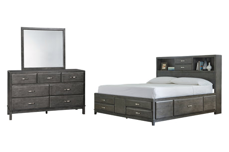 Caitbrook 5-Piece California King Storage Bed with 8 Storage Drawers with Mirrored Dresser (King/California King Storage Drawers, King/California King Storage Headboard, California King Storage Rails and Footboard, Dresser, Bedroom Mirror)