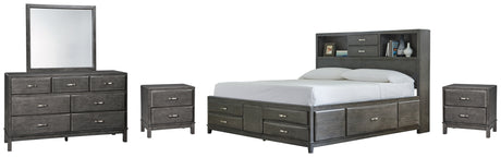 Caitbrook 7-Piece Full Storage Bed with 7 Storage Drawers with Mirrored Dresser and 2 Nightstands (Full Storage Drawers, Full Storage Headboard, Full Storage Rails and Footboard, Dresser, Bedroom Mirror, Nightstand, Nightstand)