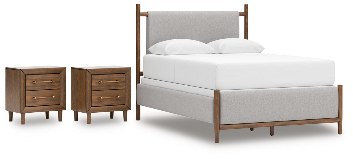 Lyncott 4-Piece Queen Upholstered Bed with 2 Nightstands (Queen Upholstered Headboard/Footboard/Slats, Queen/King Upholstered Rails, Nightstand, Nightstand)