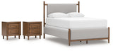 Lyncott 4-Piece Queen Upholstered Bed with 2 Nightstands (Queen Upholstered Headboard/Footboard/Slats, Queen/King Upholstered Rails, Nightstand, Nightstand)