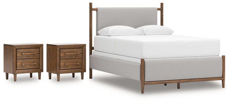 Lyncott 4-Piece Queen Upholstered Bed with 2 Nightstands (Queen Upholstered Headboard/Footboard/Slats, Queen/King Upholstered Rails, Nightstand, Nightstand)
